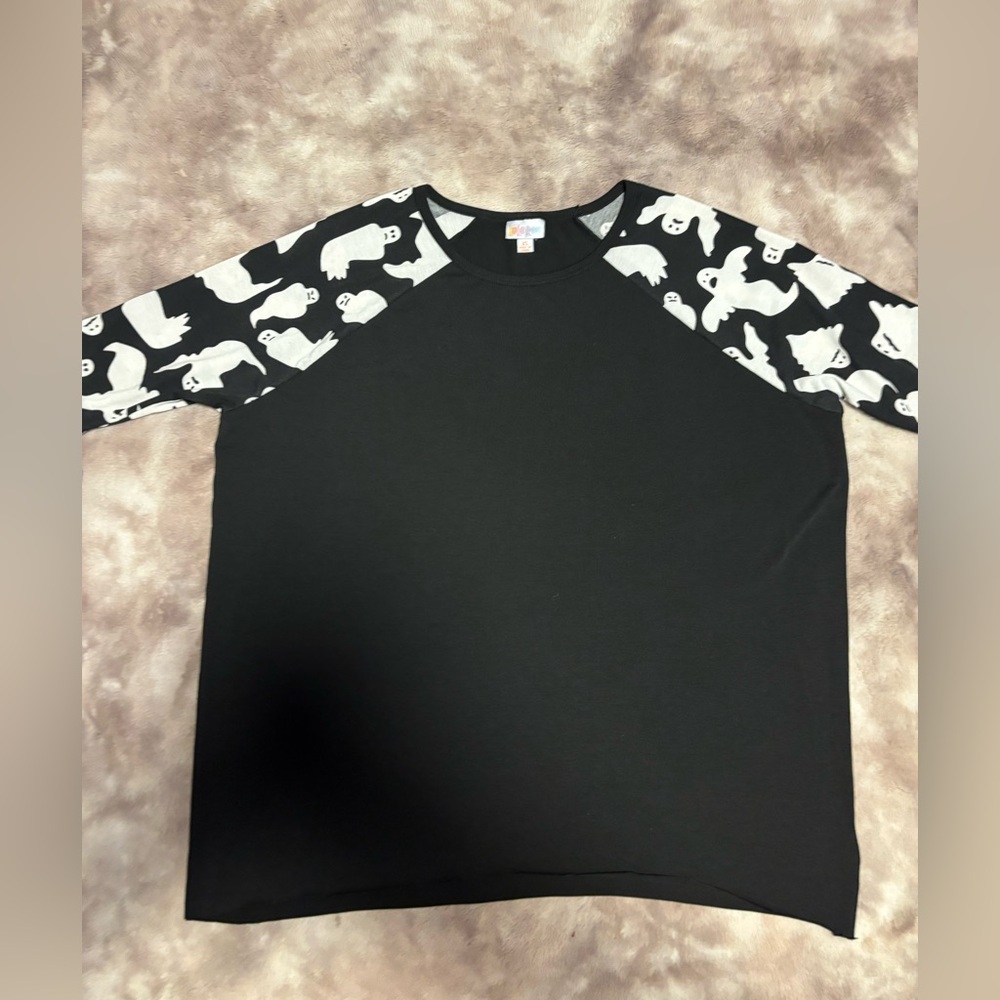 LuLaRoe Black Top with White Patterned Sleeves